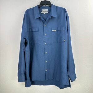 Vintage Columbia GRT Shirt Men XL Blue Button Up Long Sleeve Hi-Low Hike Outdoor